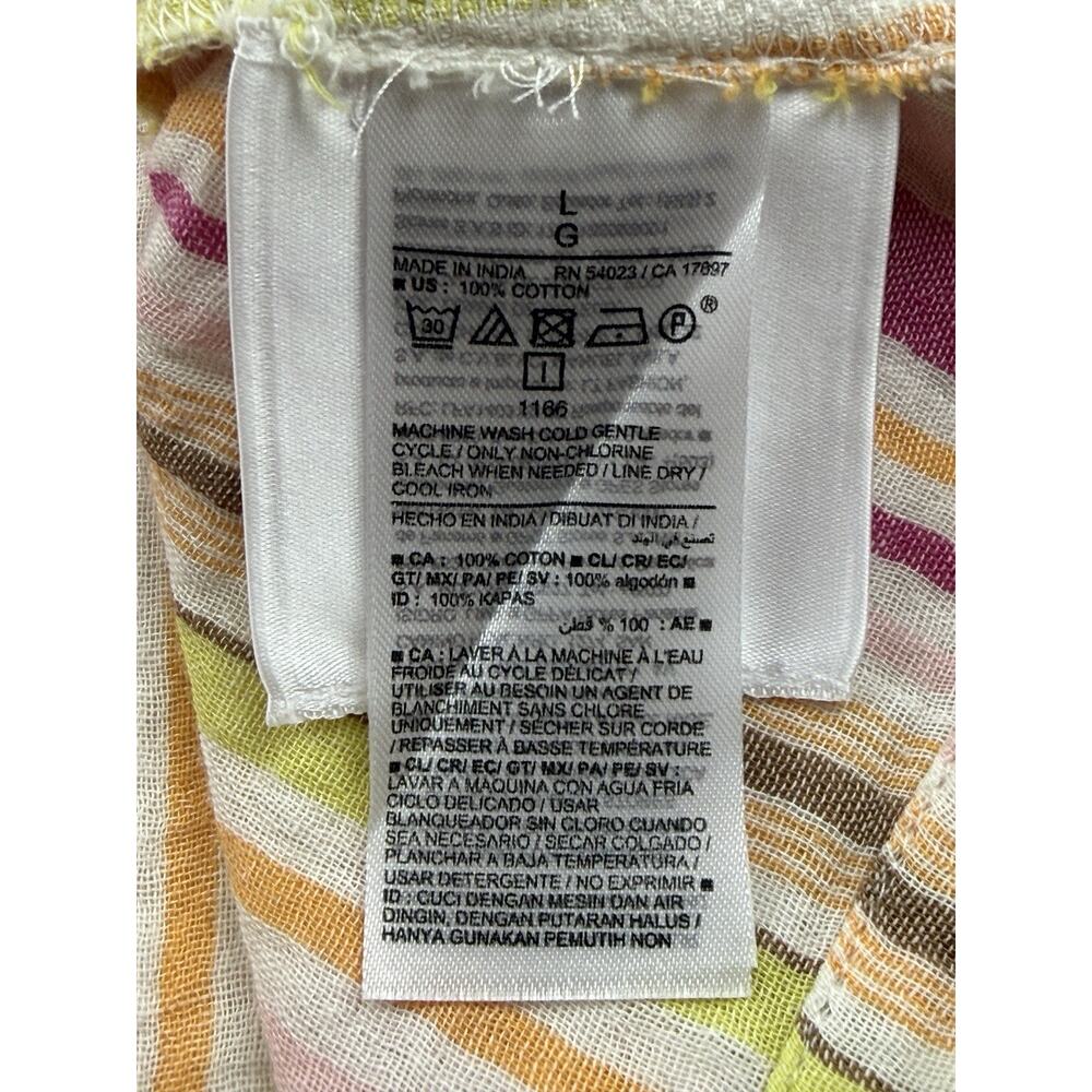 Old Navy Popover Blouse Pink Multi-Stripe Cotton Gauze LS Top Split Neck Large - Picture 13 of 13